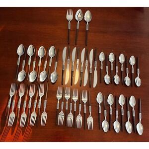 VTG MCM Interpur INR2 Danish‎ Wood Handle  Service for 8 Flatware 51 Pcs Japan